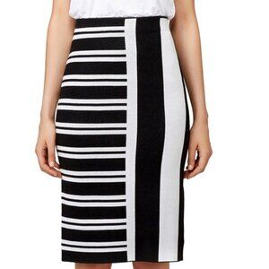 Theory Efersten Mixed-Stripe Knit Pencil Skirt Like New Black & White